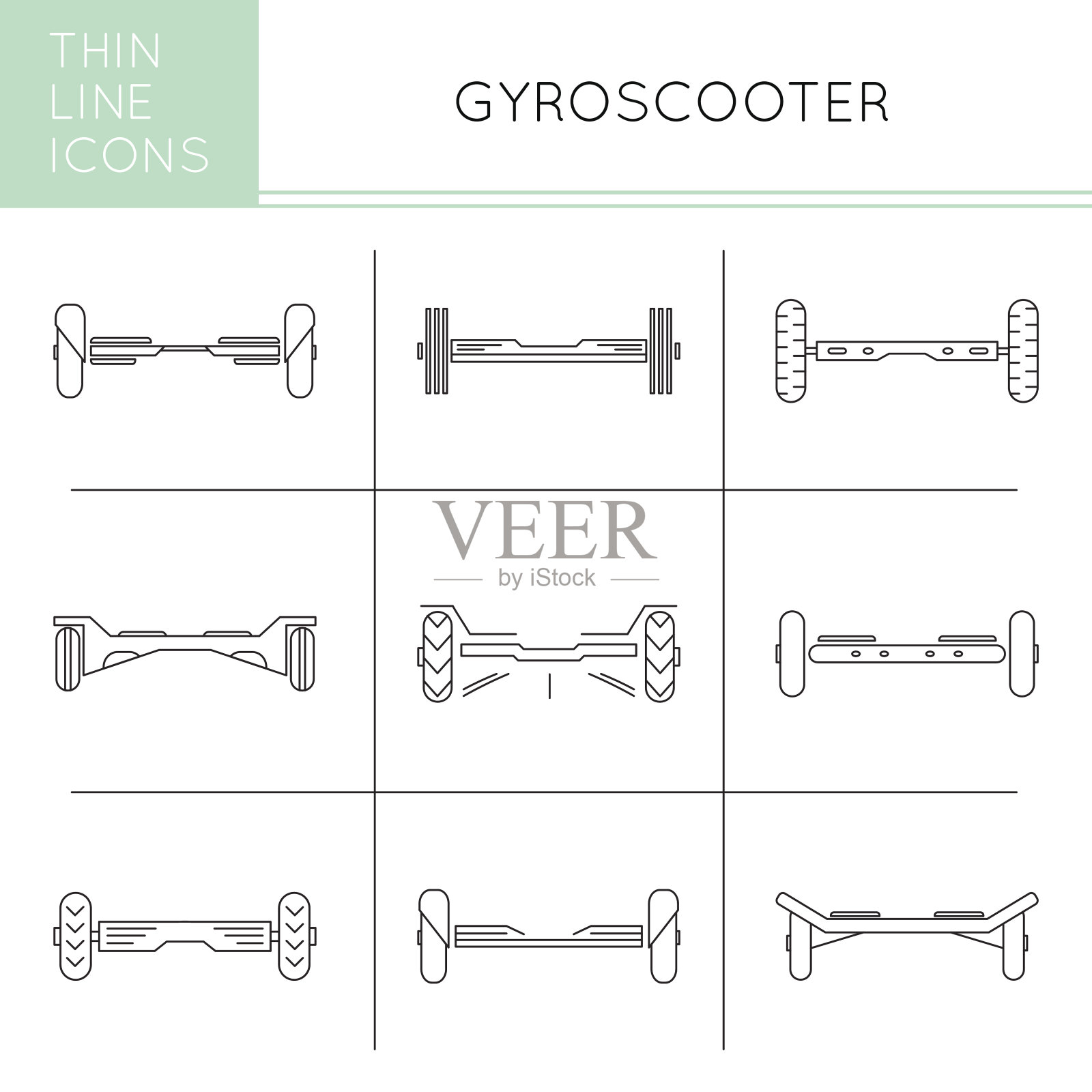 陀螺滑板车系列图标设置插画图片素材