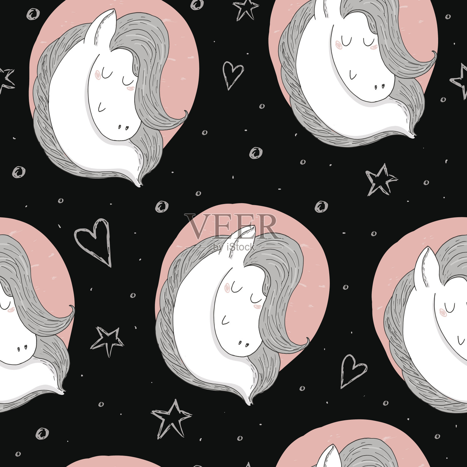 可爱的马素描涂鸦。矢量模式。插画图片素材