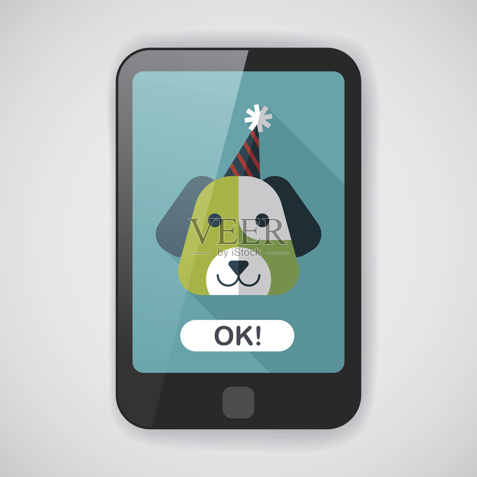 狗生日平面图标与长影子，eps10插画图片素材