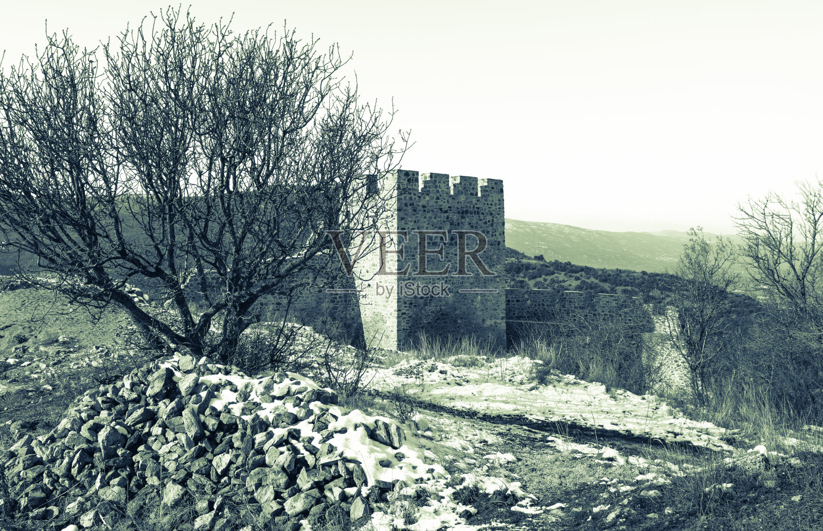 马其顿东部的斯特鲁米察要塞遗址(沙皇的塔楼)照片摄影图片