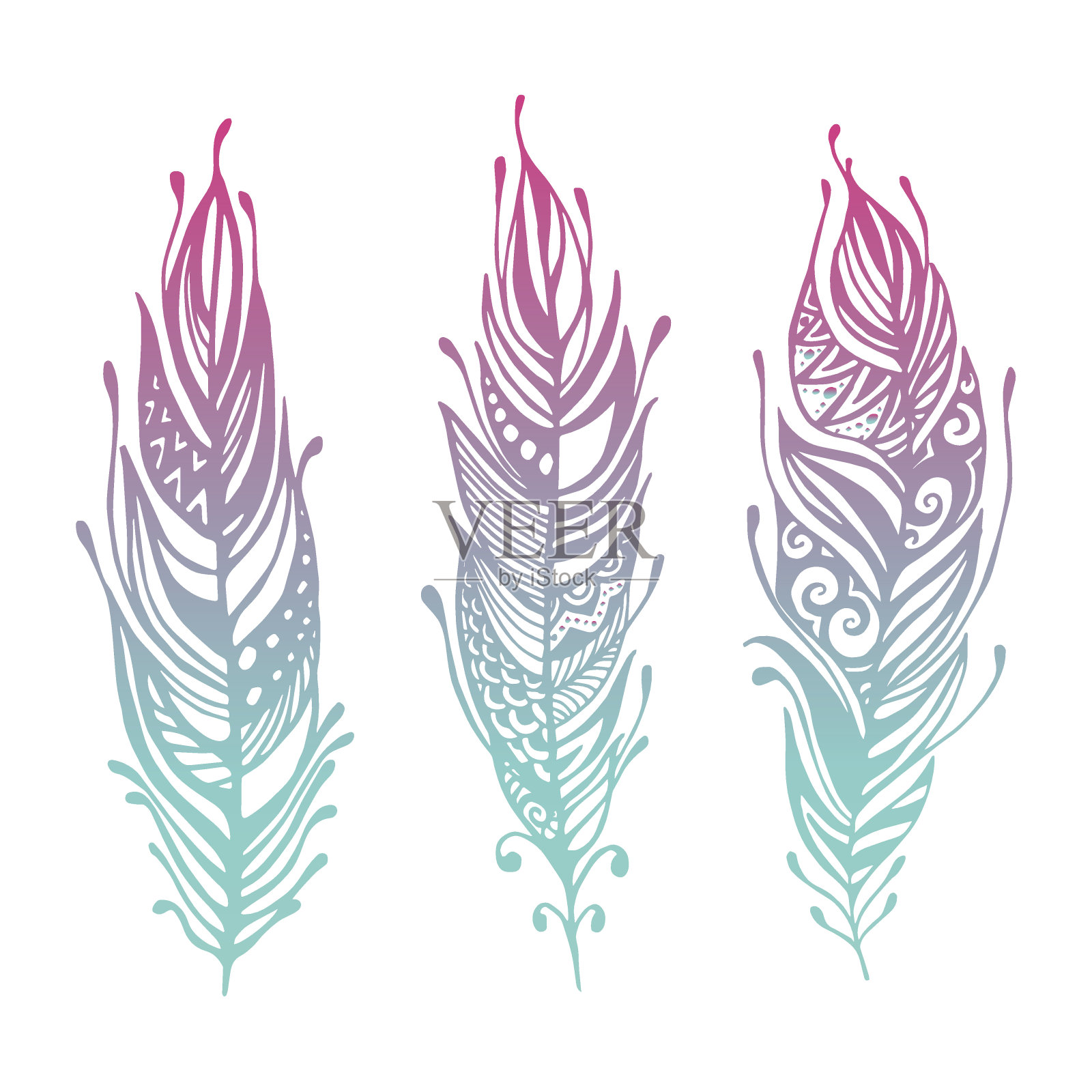 一套波西米亚风格手绘元素。矢量插图。部落插画图片素材