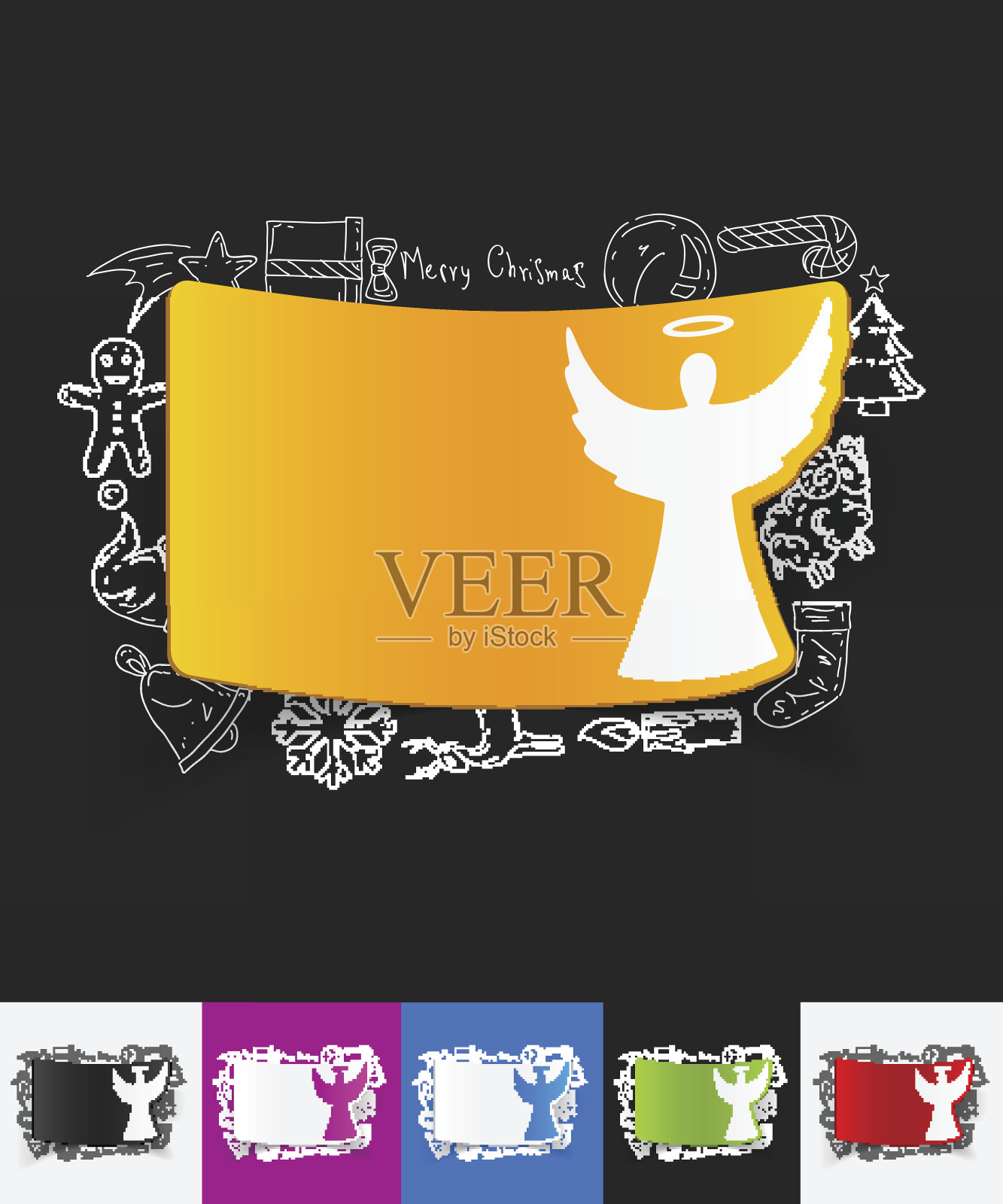 天使纸贴纸与手绘元素插画图片素材