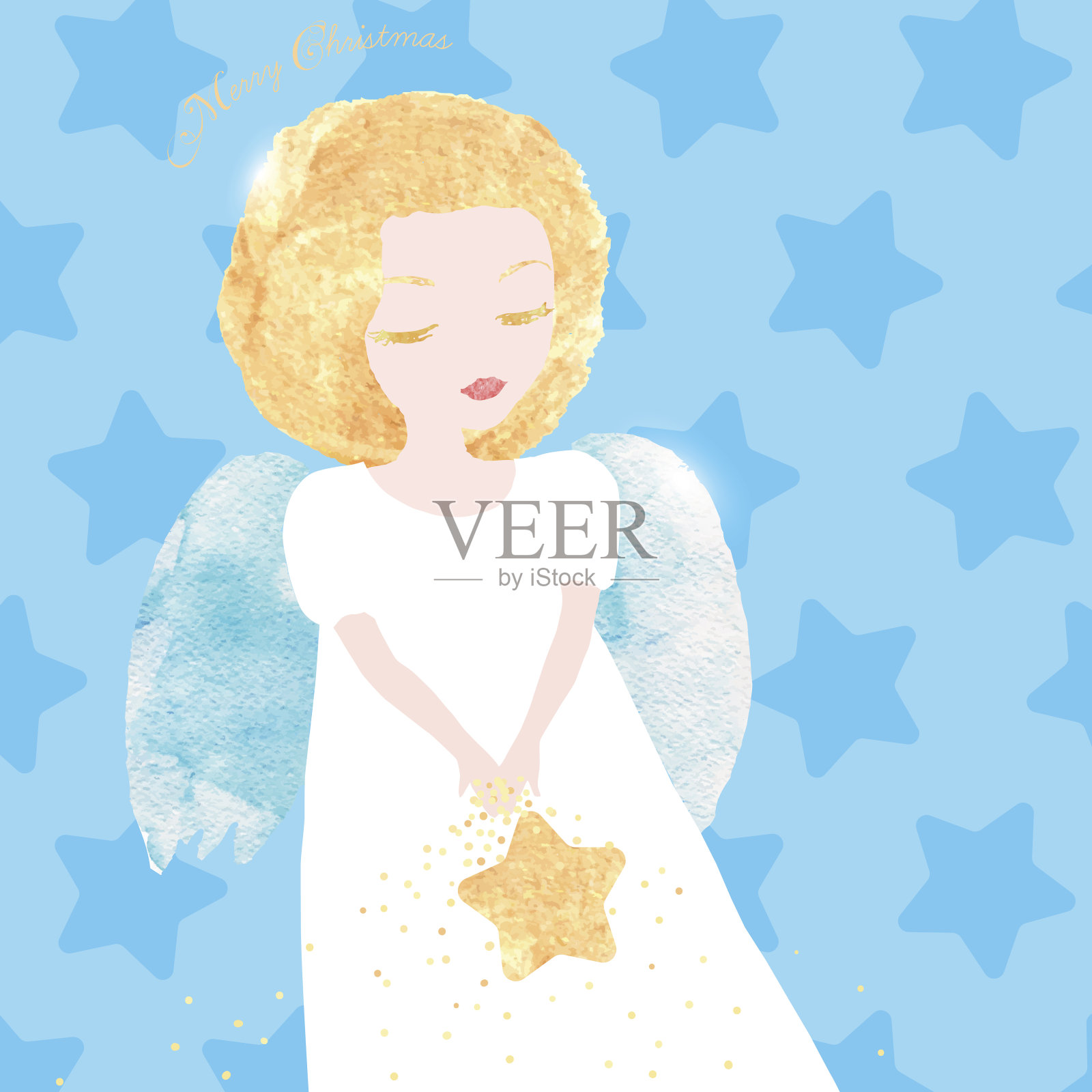 金色头发的圣诞天使插画图片素材