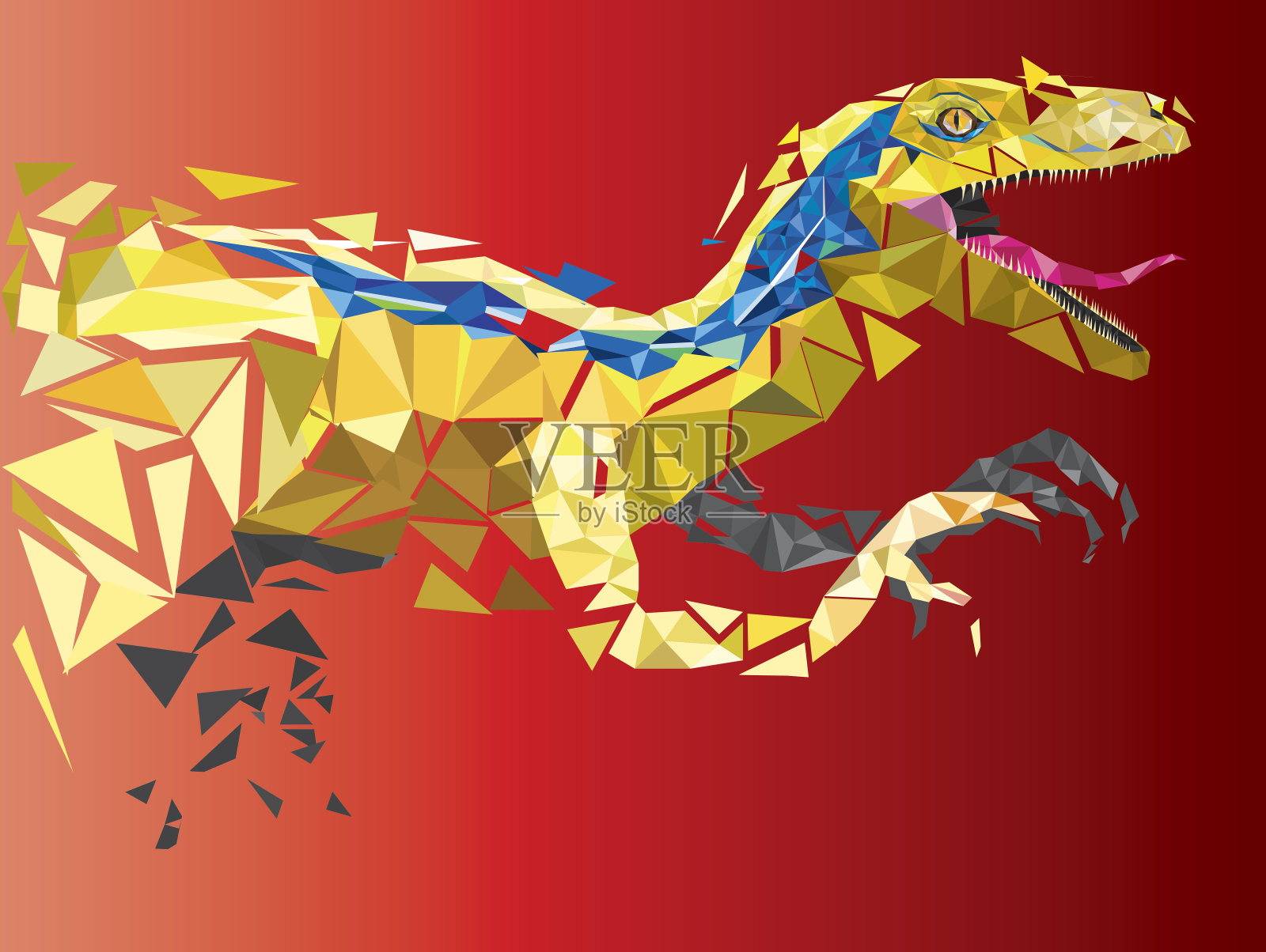 几何图案风格的恐龙迅猛龙。向量eps 10插画图片素材