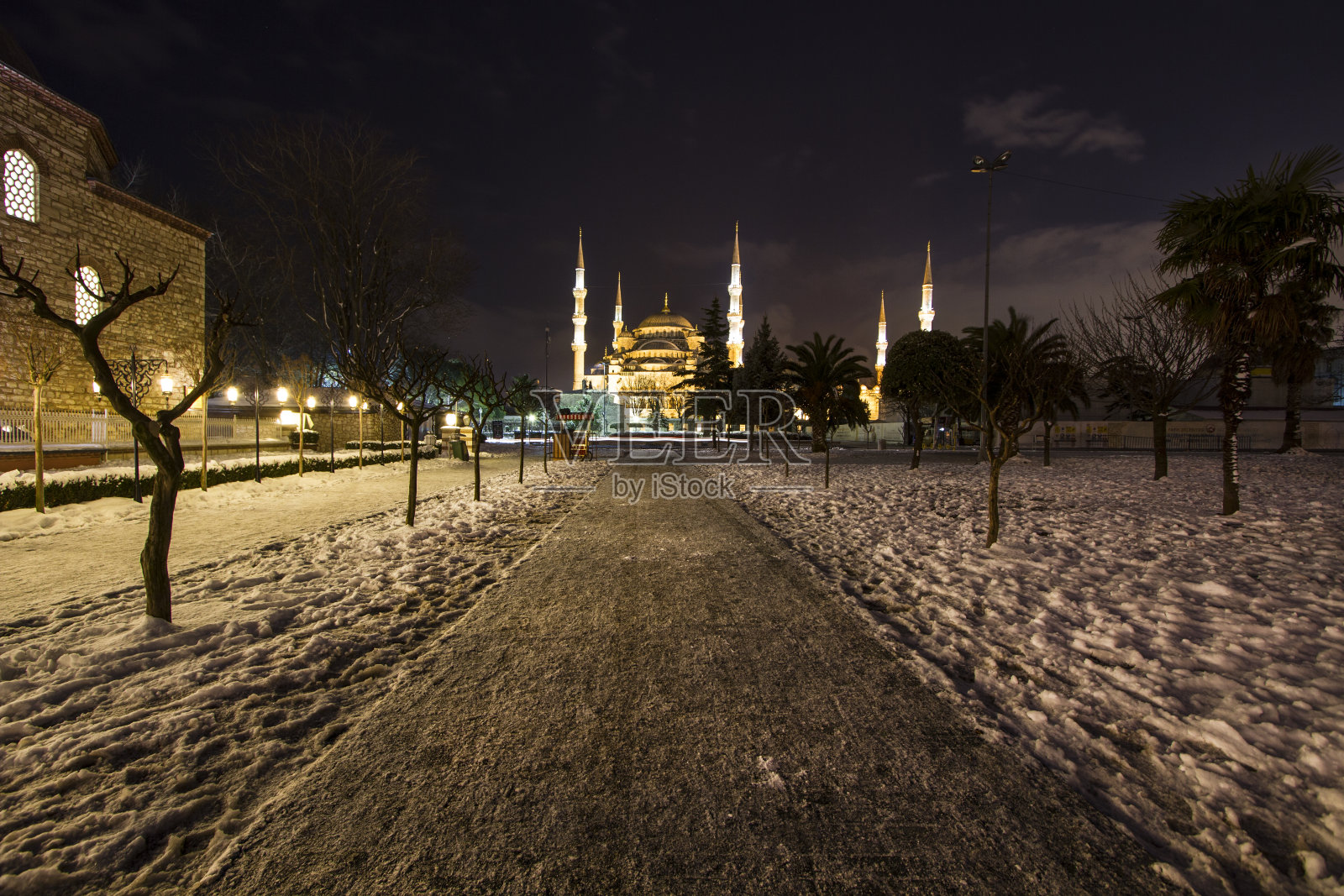 蓝色清真寺。长时间曝光照片摄影图片