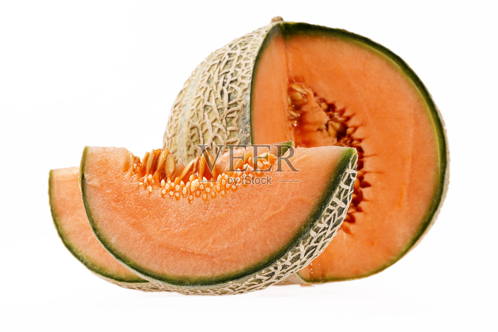 在白色背景上分离的甜瓜哈密瓜。照片摄影图片