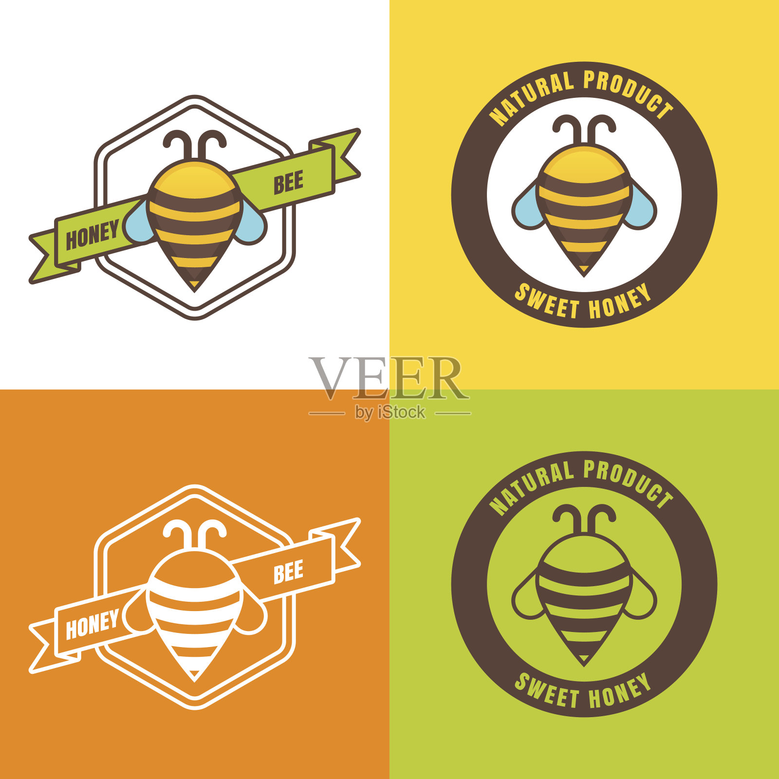 集蜂蜜标签，图标设计元素。插画图片素材