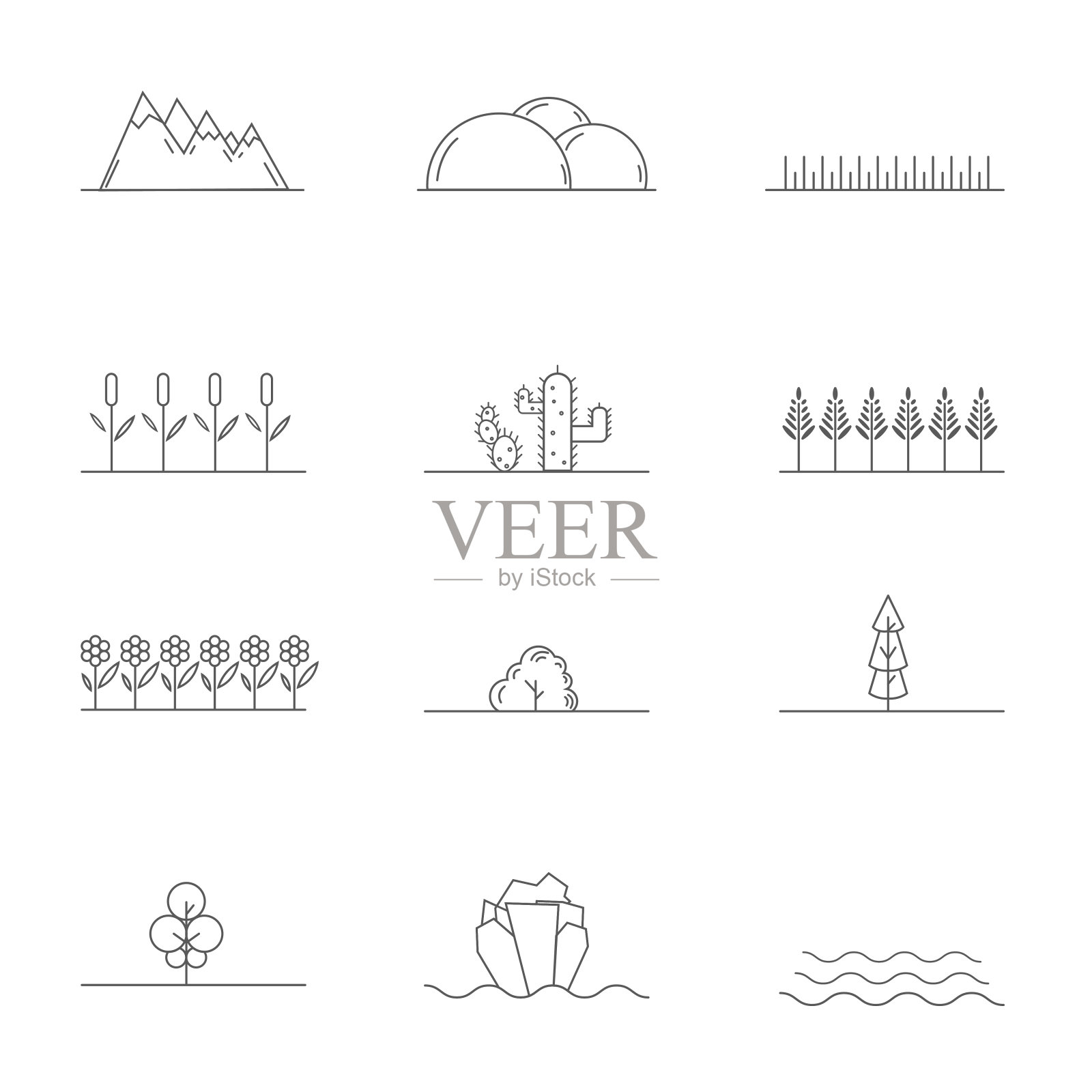 线性景观元素插画图片素材