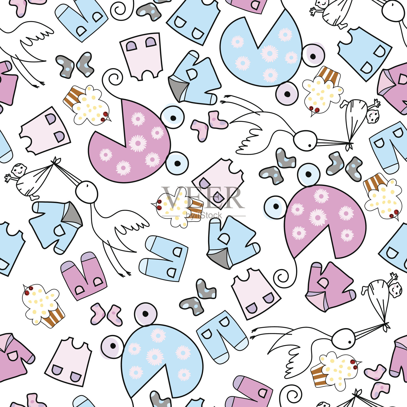 婴儿无缝模式插画图片素材