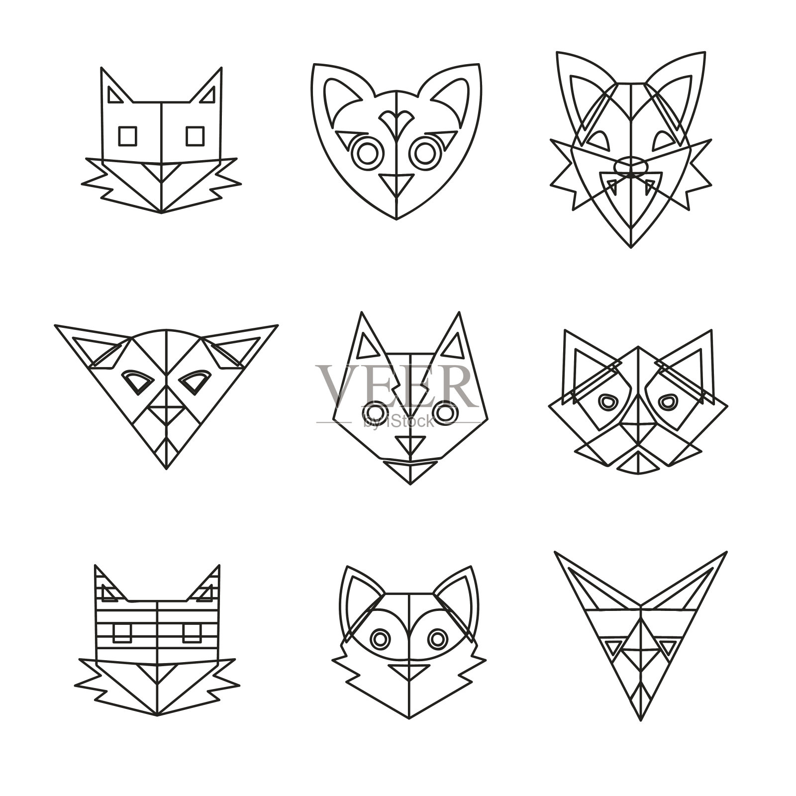 一组抽象的猫，矢量插图插画图片素材