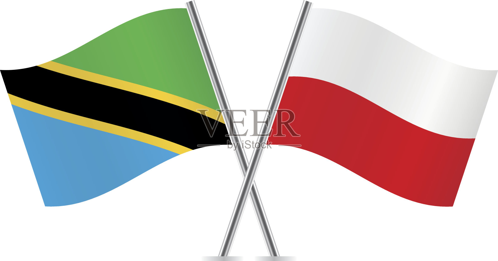 坦桑尼亚和波兰国旗。向量。插画图片素材