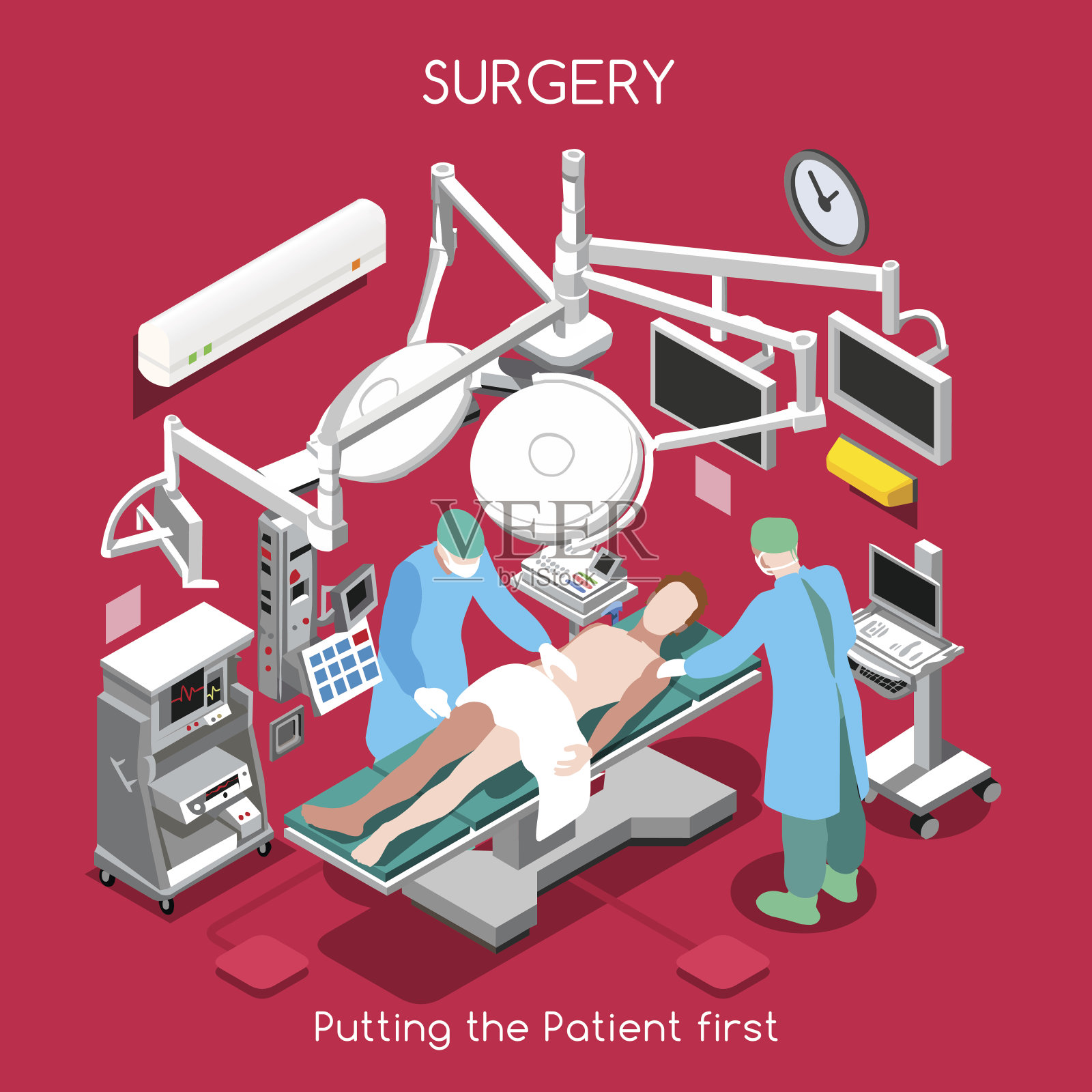 医院六人等距插画图片素材