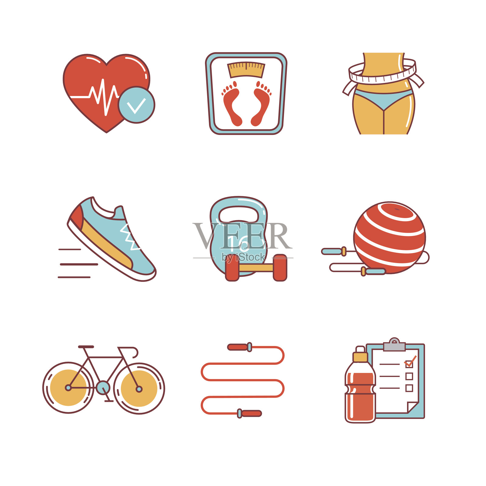 健身和健康的生活方式细线图标集图标素材