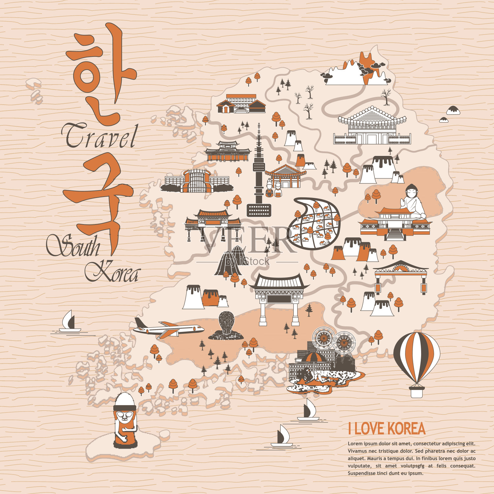韩国旅游地图插画图片素材