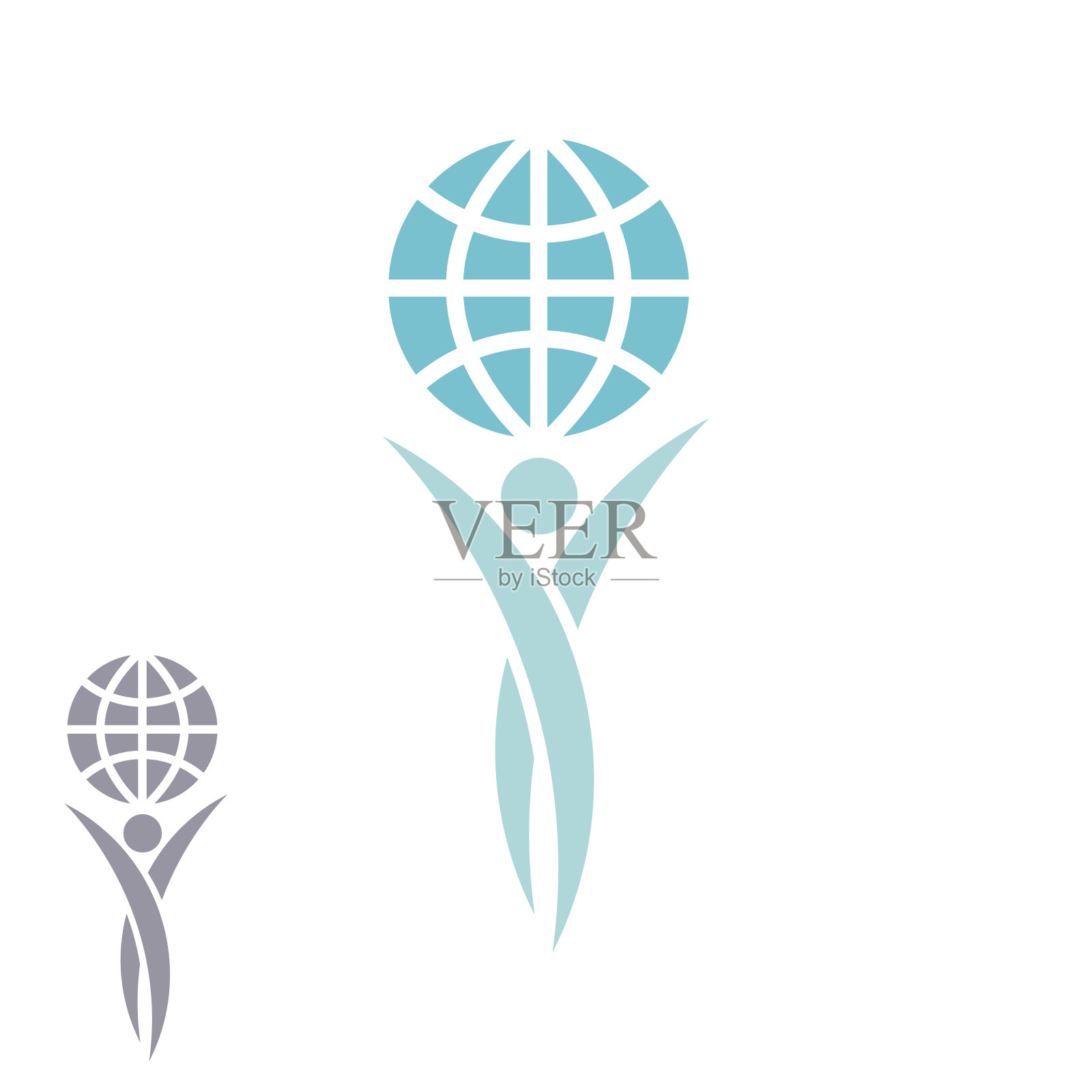 环球标志人一起举起地球，成功理念的象征插画图片素材