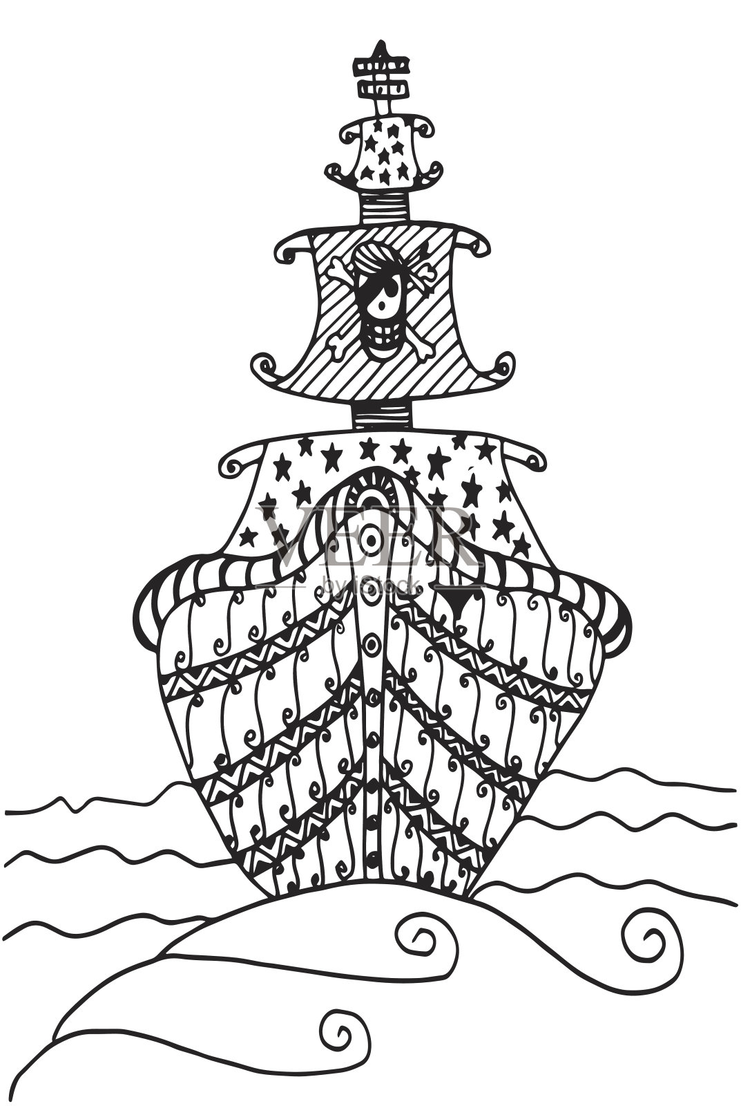 手绘风格的帆船素描插画图片素材