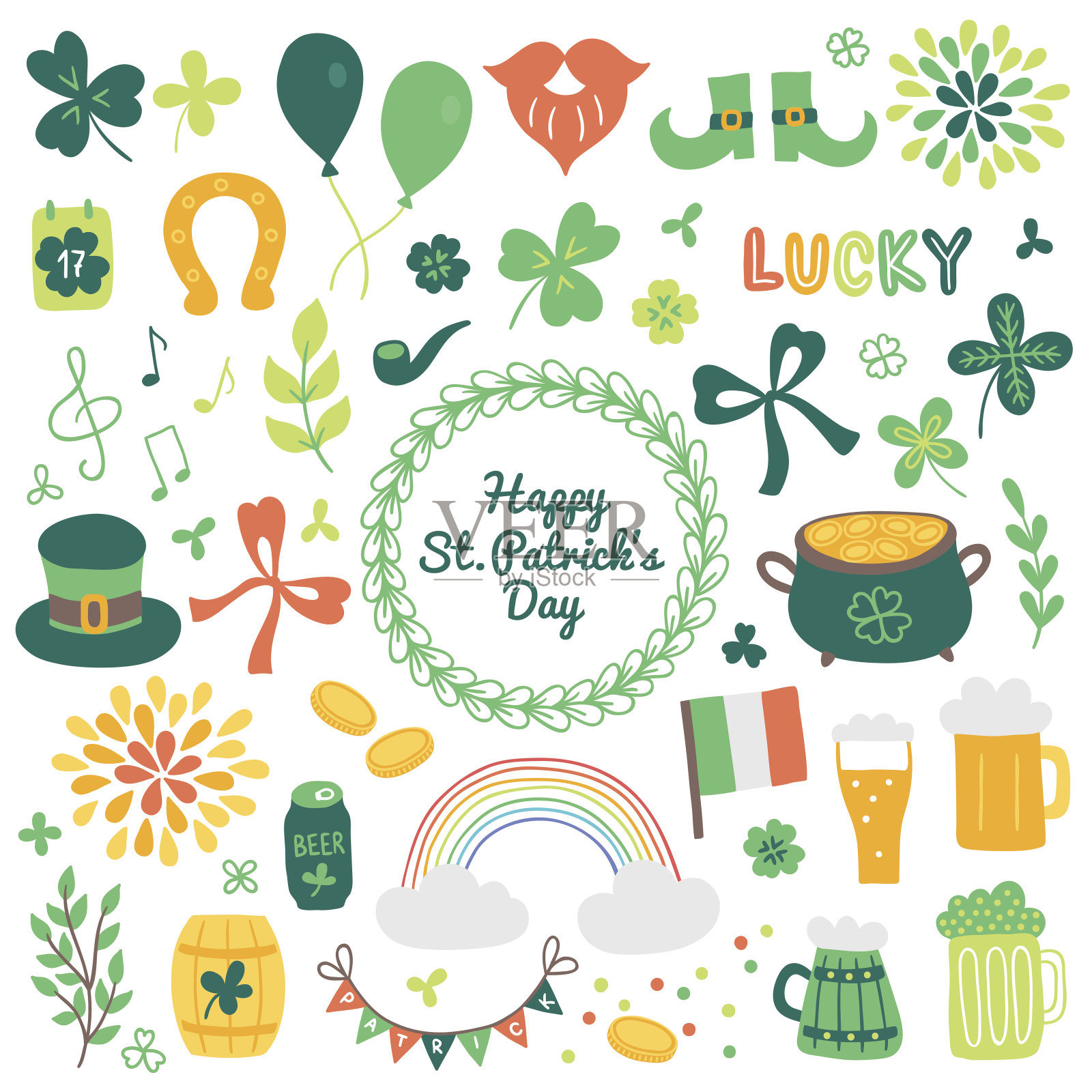 圣帕特里克节设计元素的集合插画图片素材