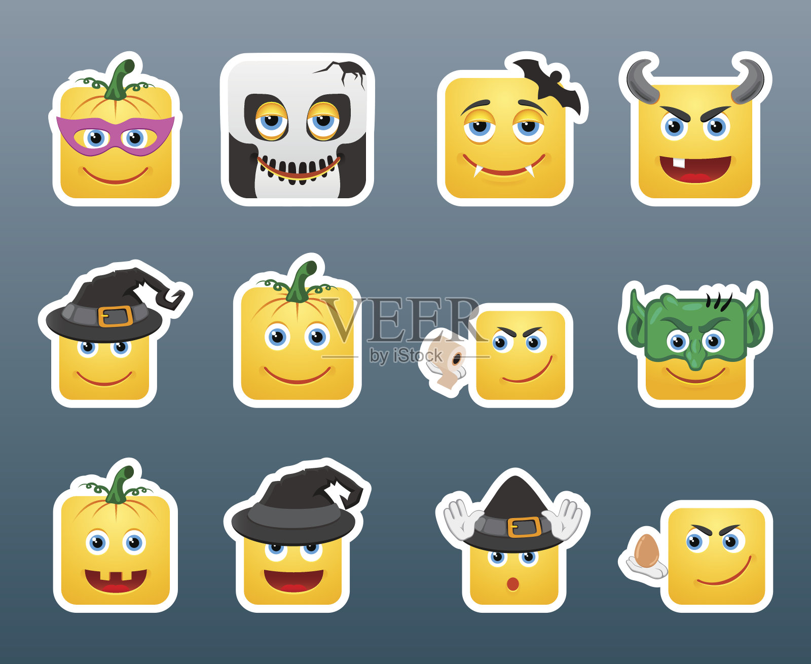 万圣节微笑贴纸套装插画图片素材