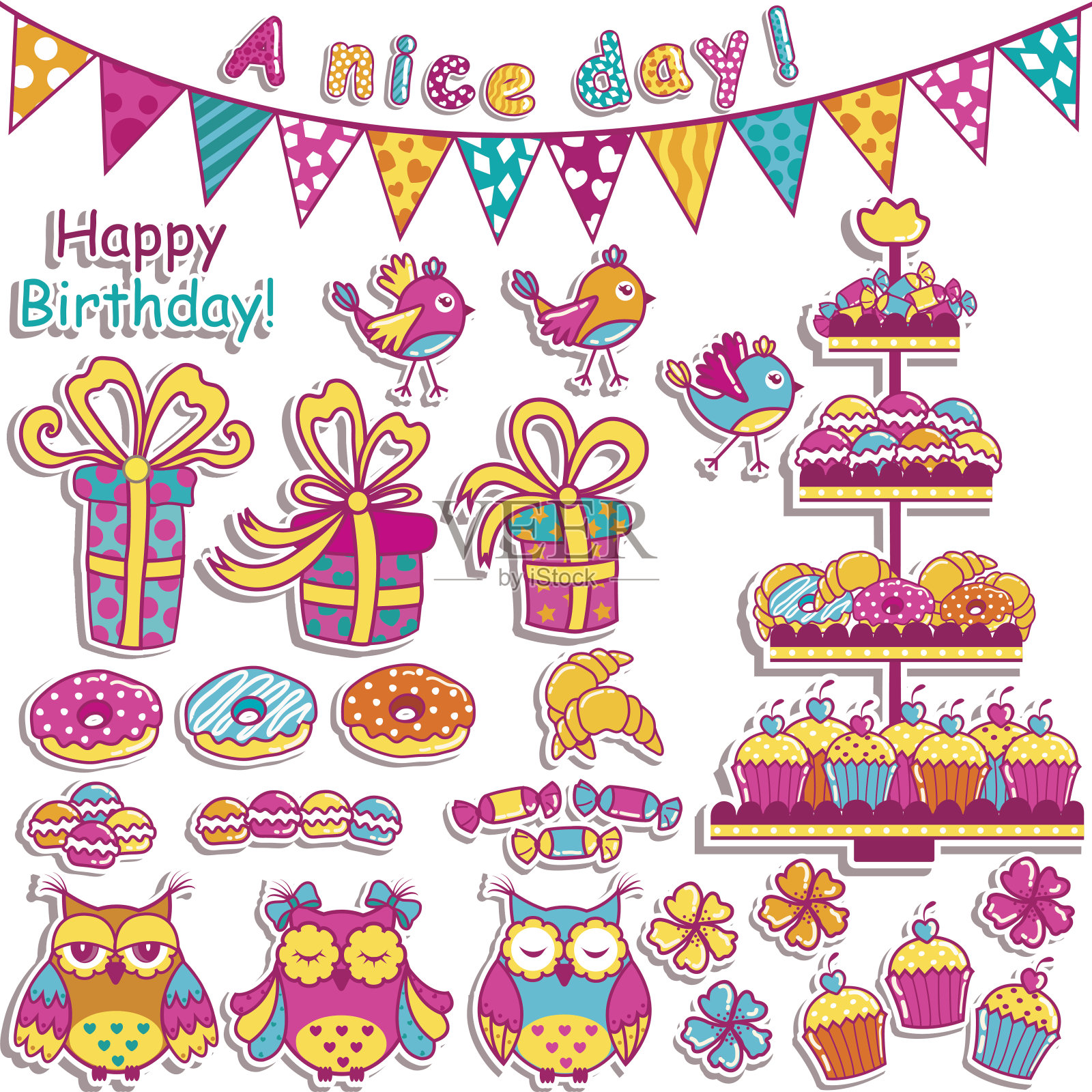 在白色背景下庆祝生日插画图片素材