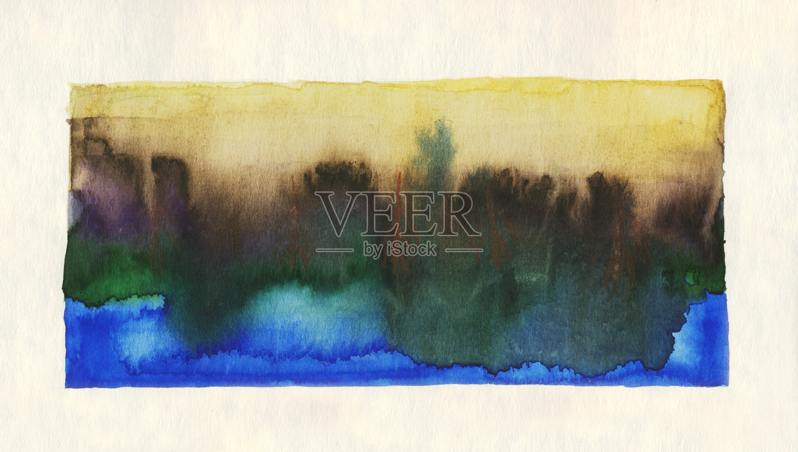 绘画抽象。蓝色棕色紫色绿色水彩背景插画图片素材