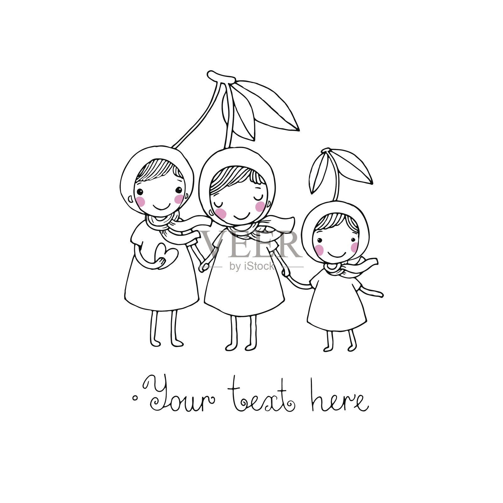 可爱小女孩樱桃插画图片素材