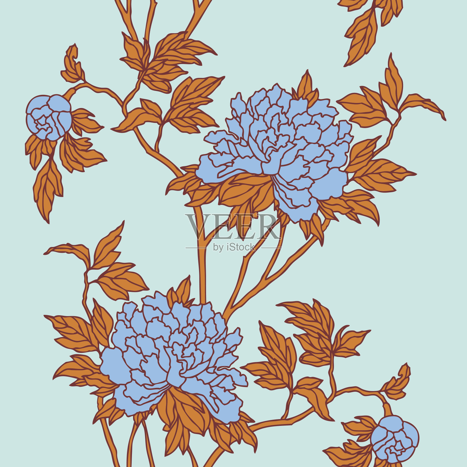 无缝图案与花牡丹插画图片素材