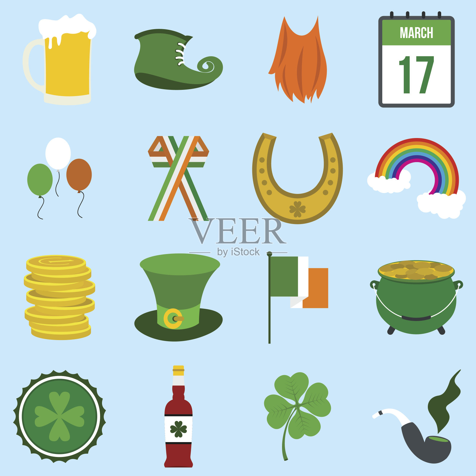 圣帕特里克节的平面图标插画图片素材