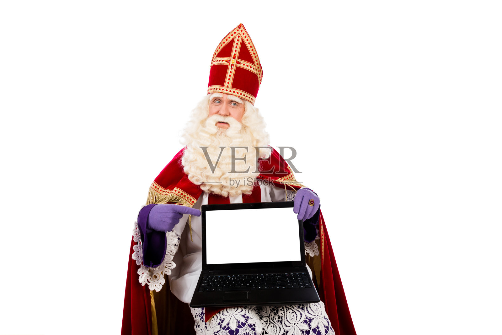 圣诞老人与笔记本电脑照片摄影图片