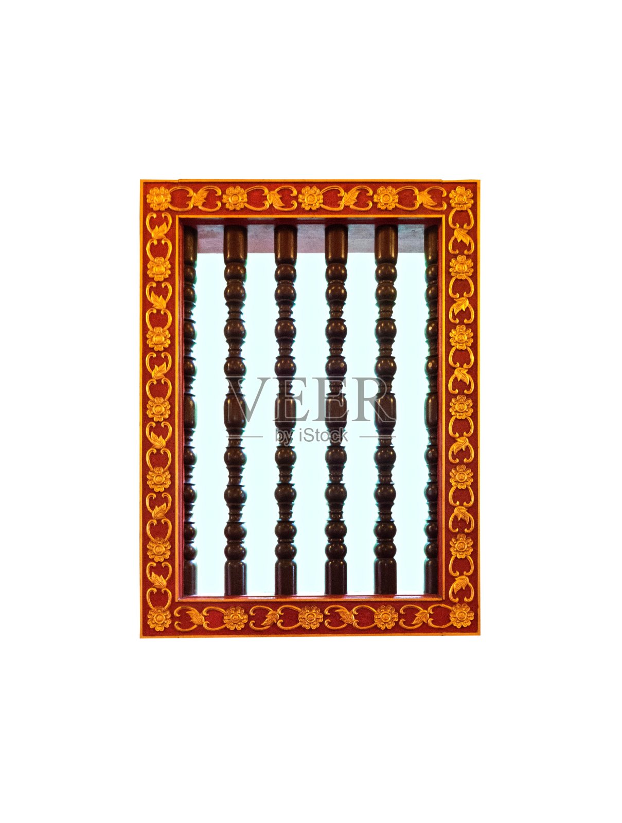 窗框与板条木栏杆隔离在白色背景照片摄影图片