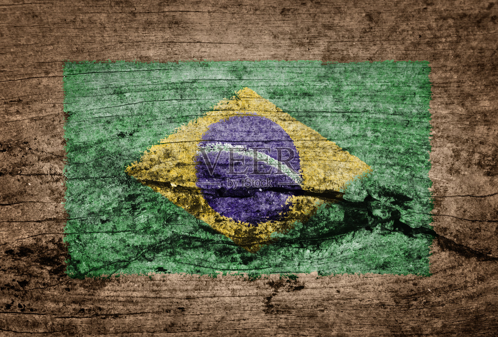 木材背景上绘有巴西国旗照片摄影图片