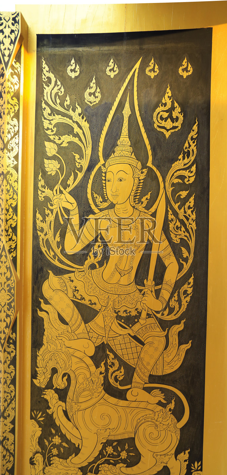 寺庙门上的泰国传统金画照片摄影图片