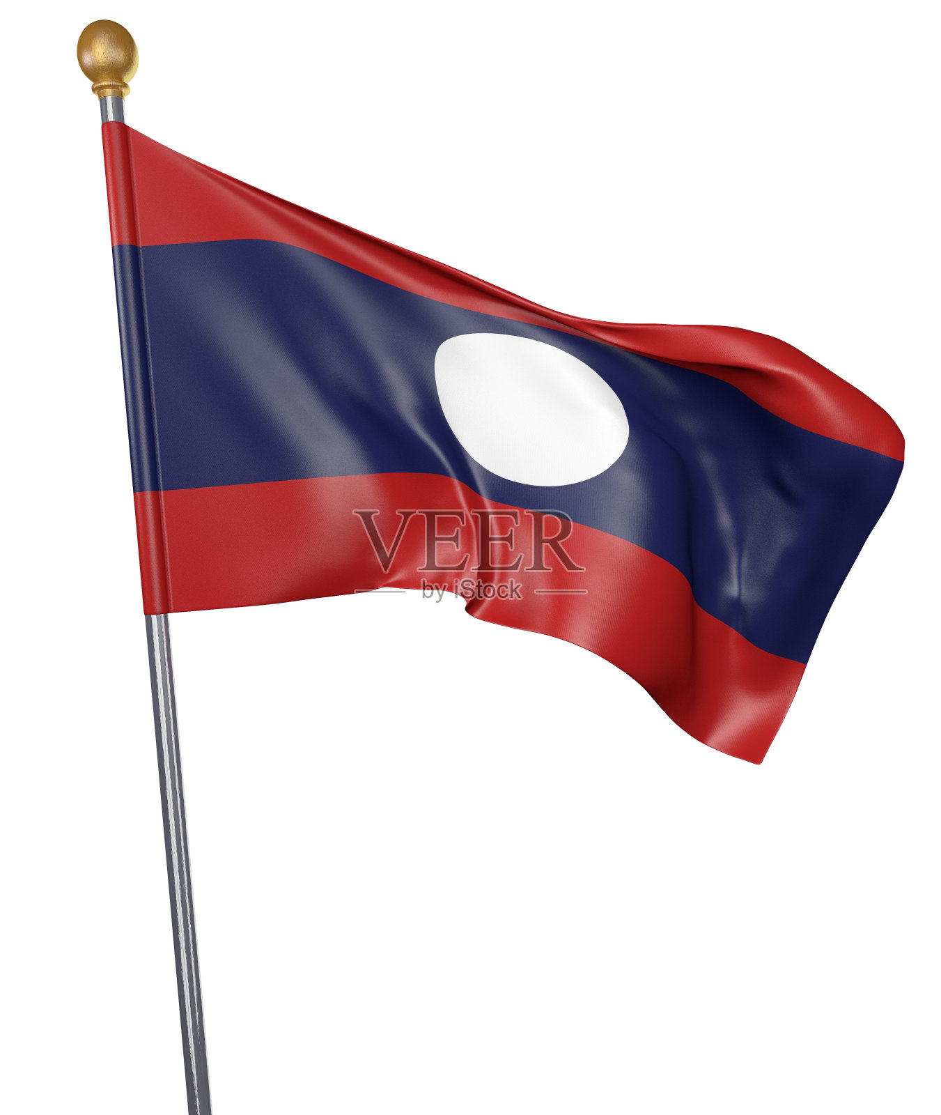 白色背景上孤立的老挝国旗照片摄影图片