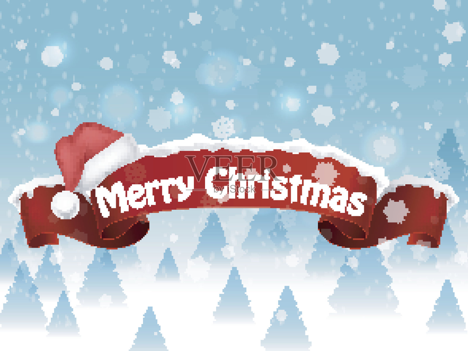 圣诞快乐的背景与红色现实丝带横幅和雪插画图片素材