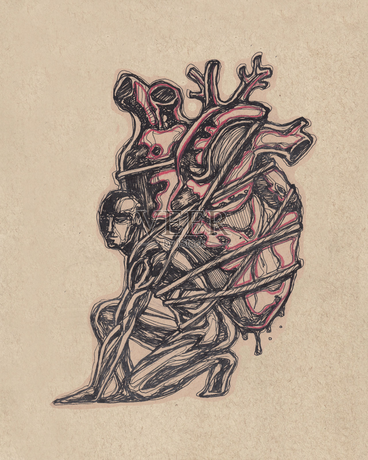 背上背着一颗心的男人剪影插画图片素材