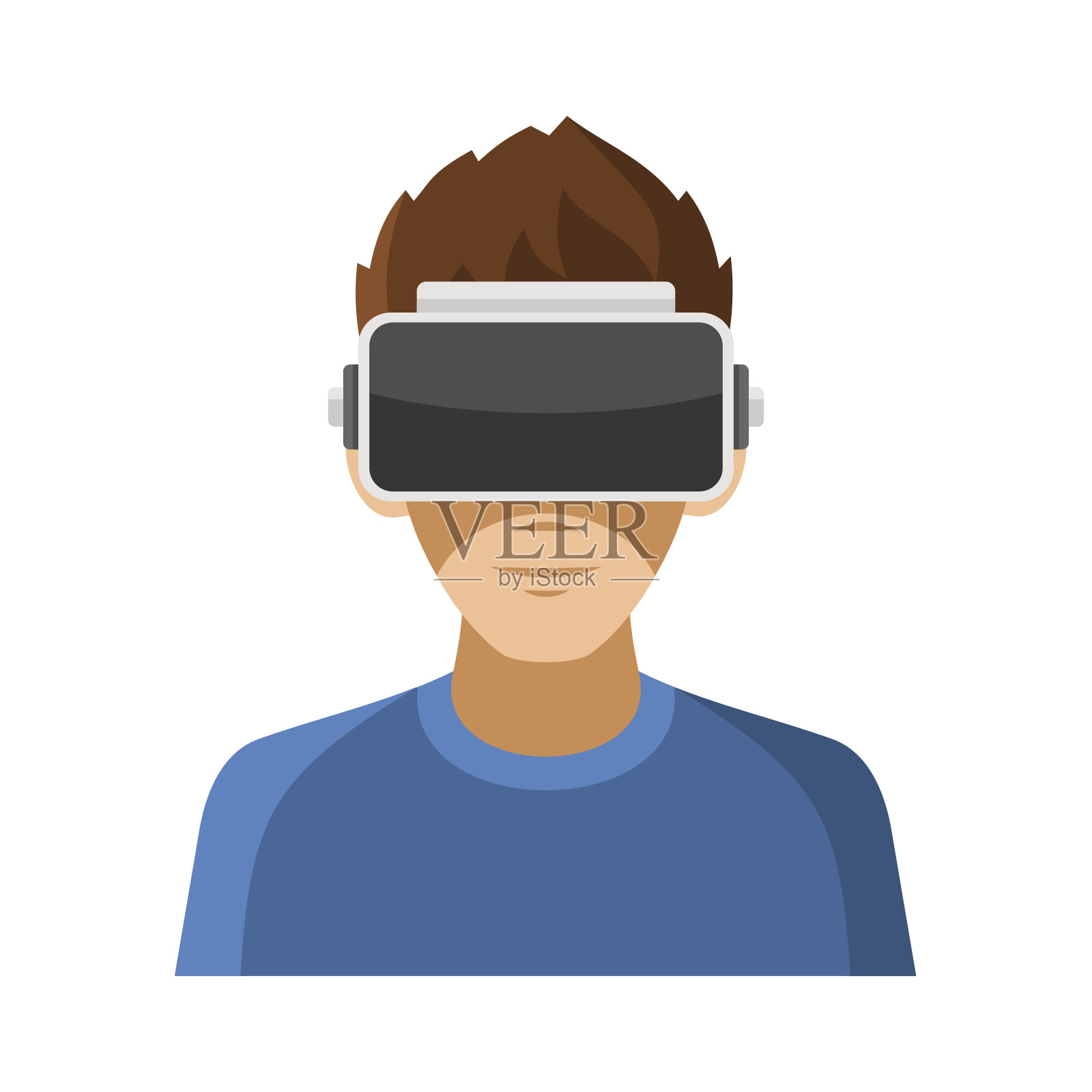 人与虚拟现实耳机图标。向量插画图片素材