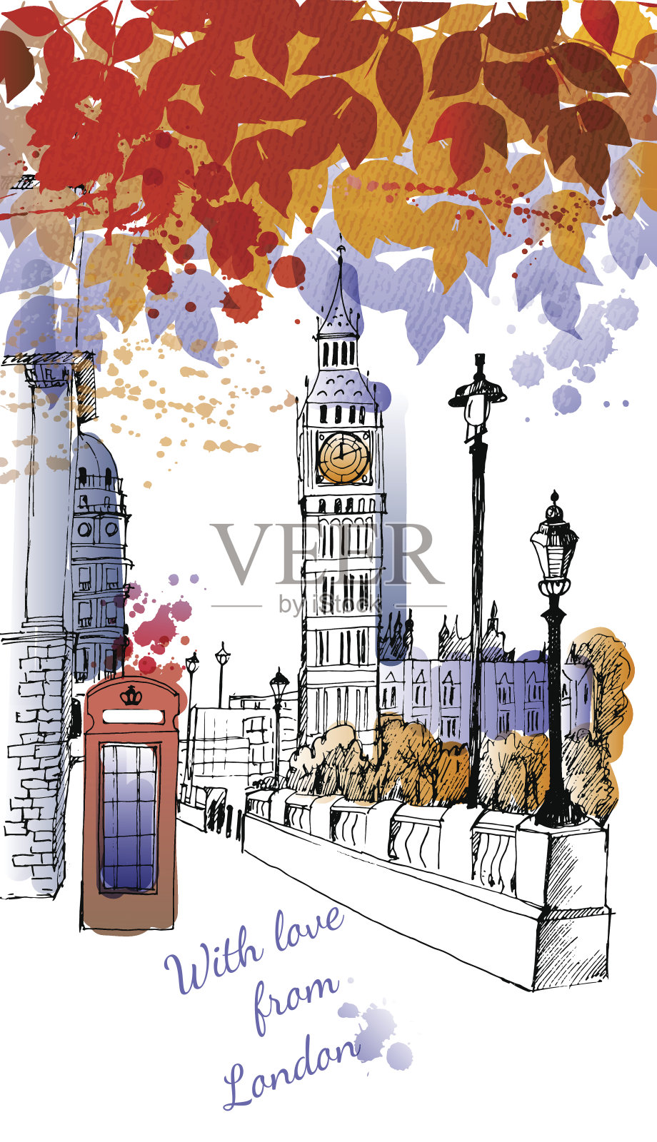水彩向量伦敦地标插画图片素材