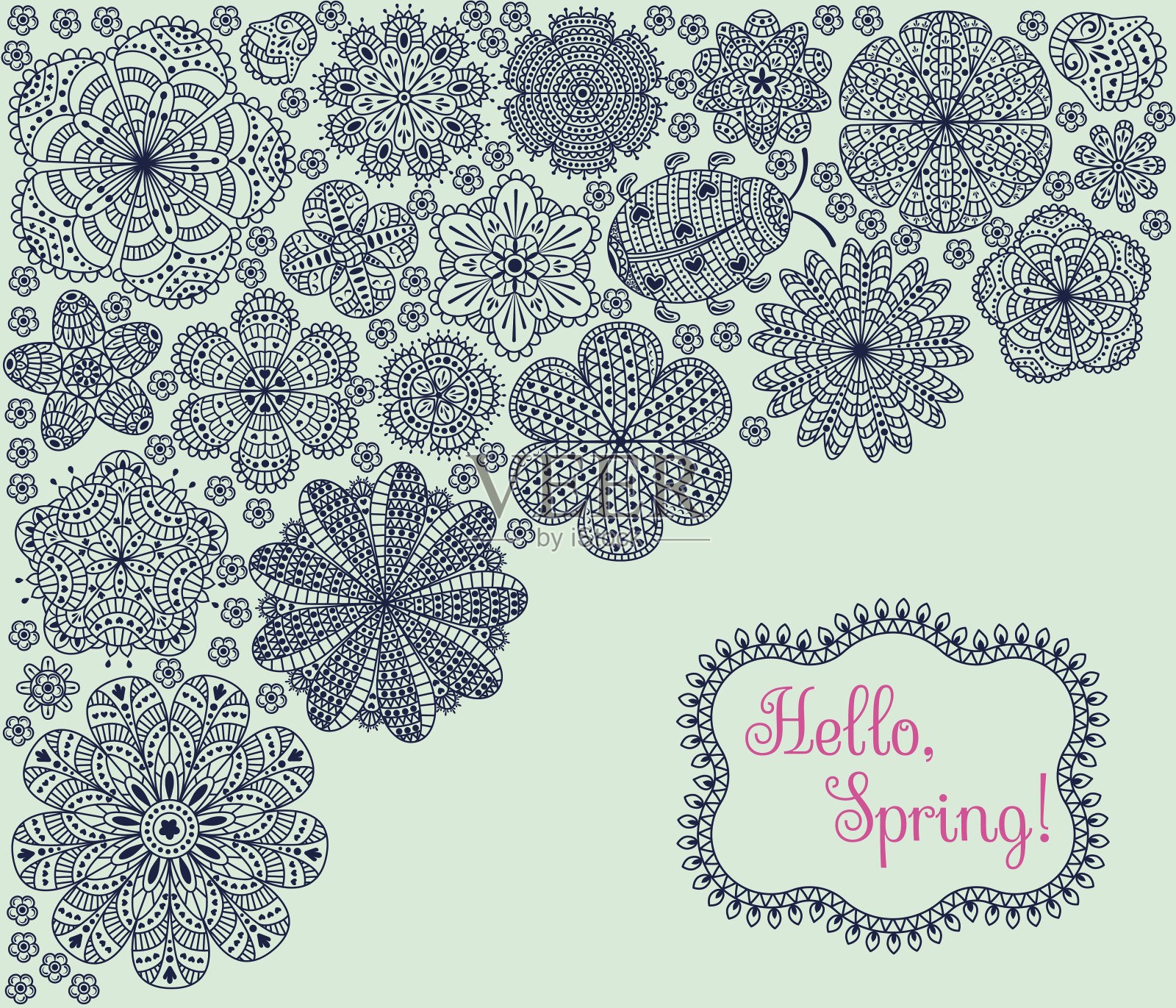 浪漫的背景与花和瓢虫插画图片素材