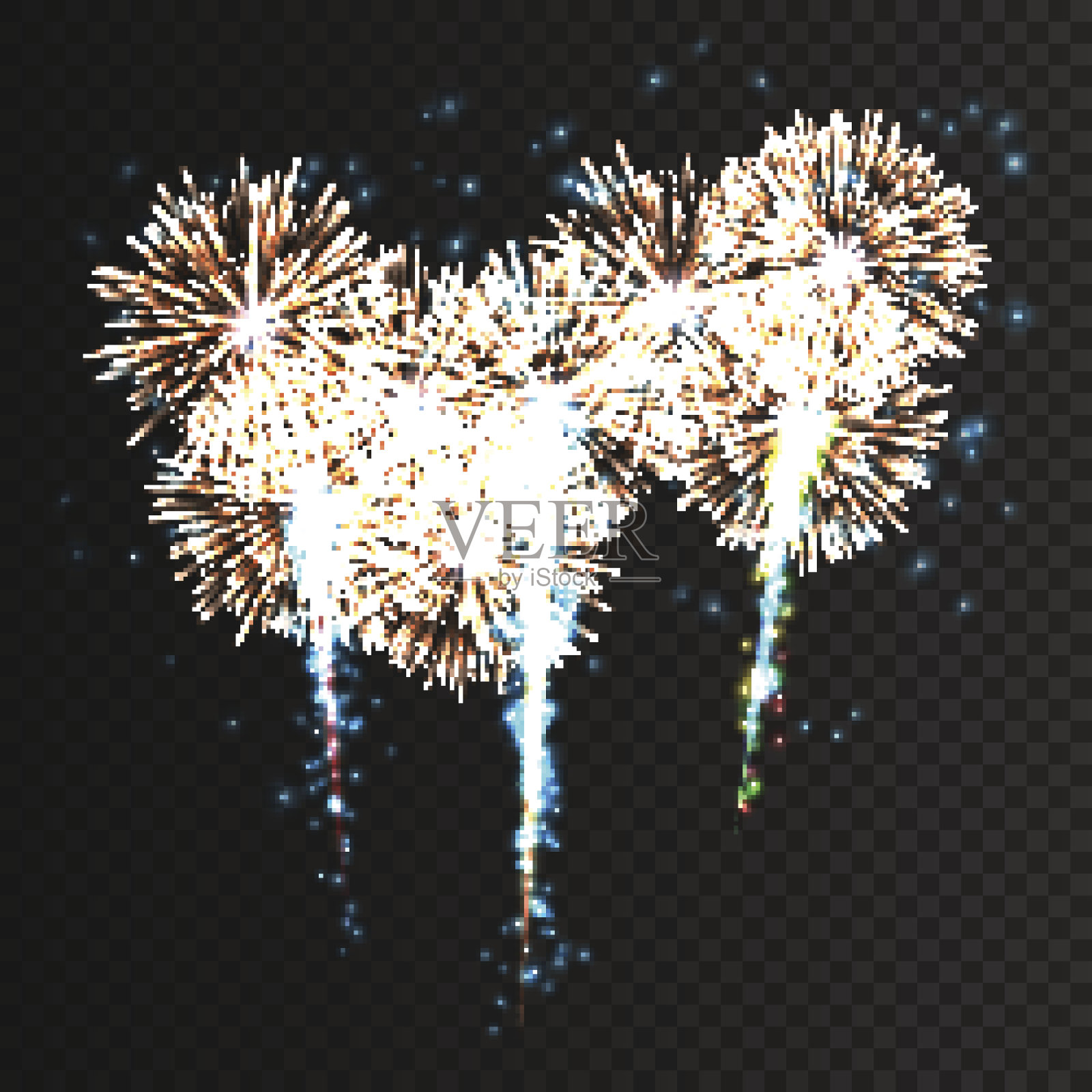 各种形状的节日图案烟花爆炸，闪闪发光的象形文字收藏插画图片素材