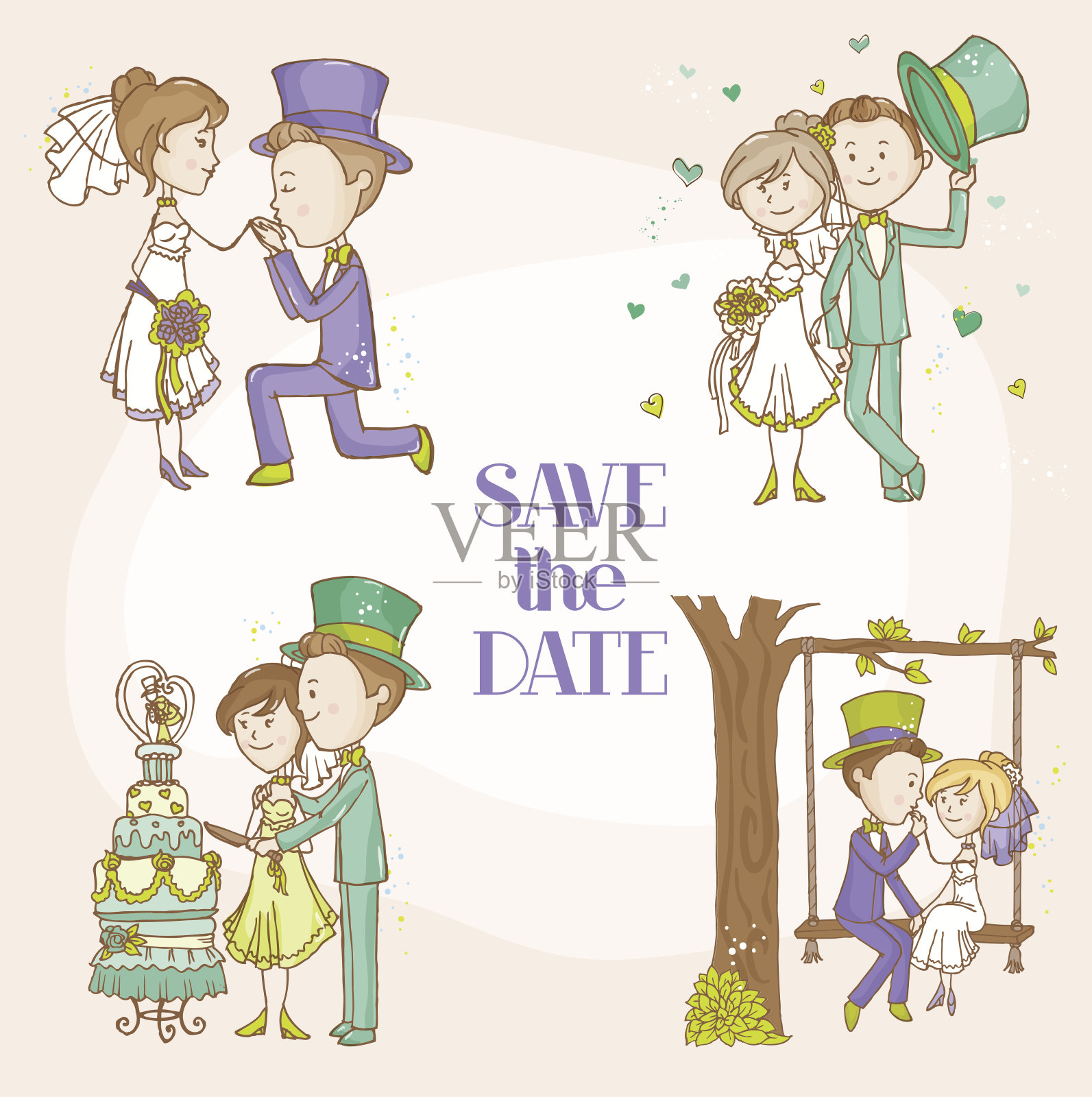 新娘和新郎-婚礼涂鸦集设计模板素材