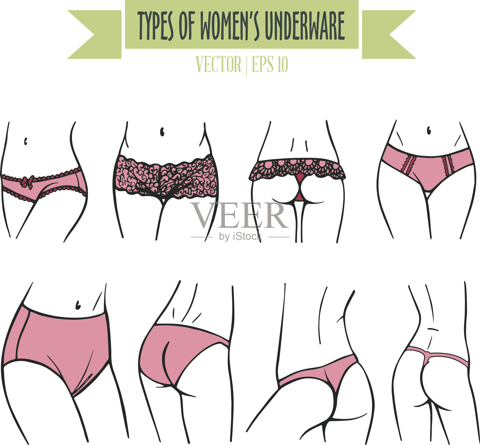 手绘类型的女性内衣在粉红色插画图片素材