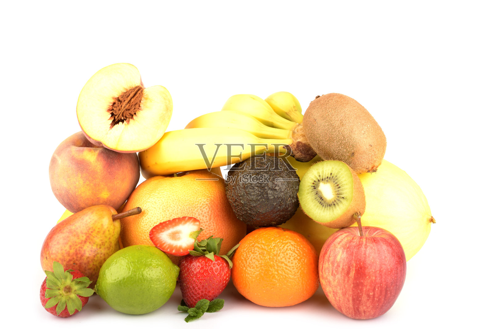 不同种类的外来水果孤立在白色照片摄影图片