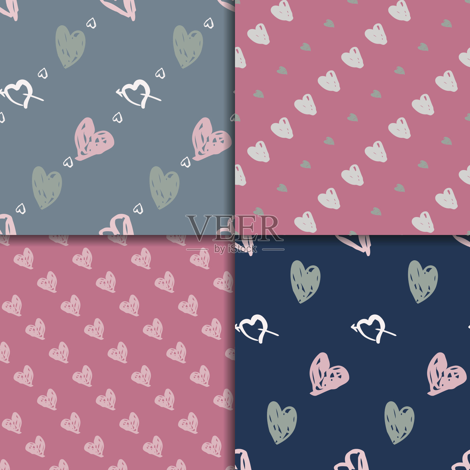 无缝涂鸦图案设置与心插画图片素材