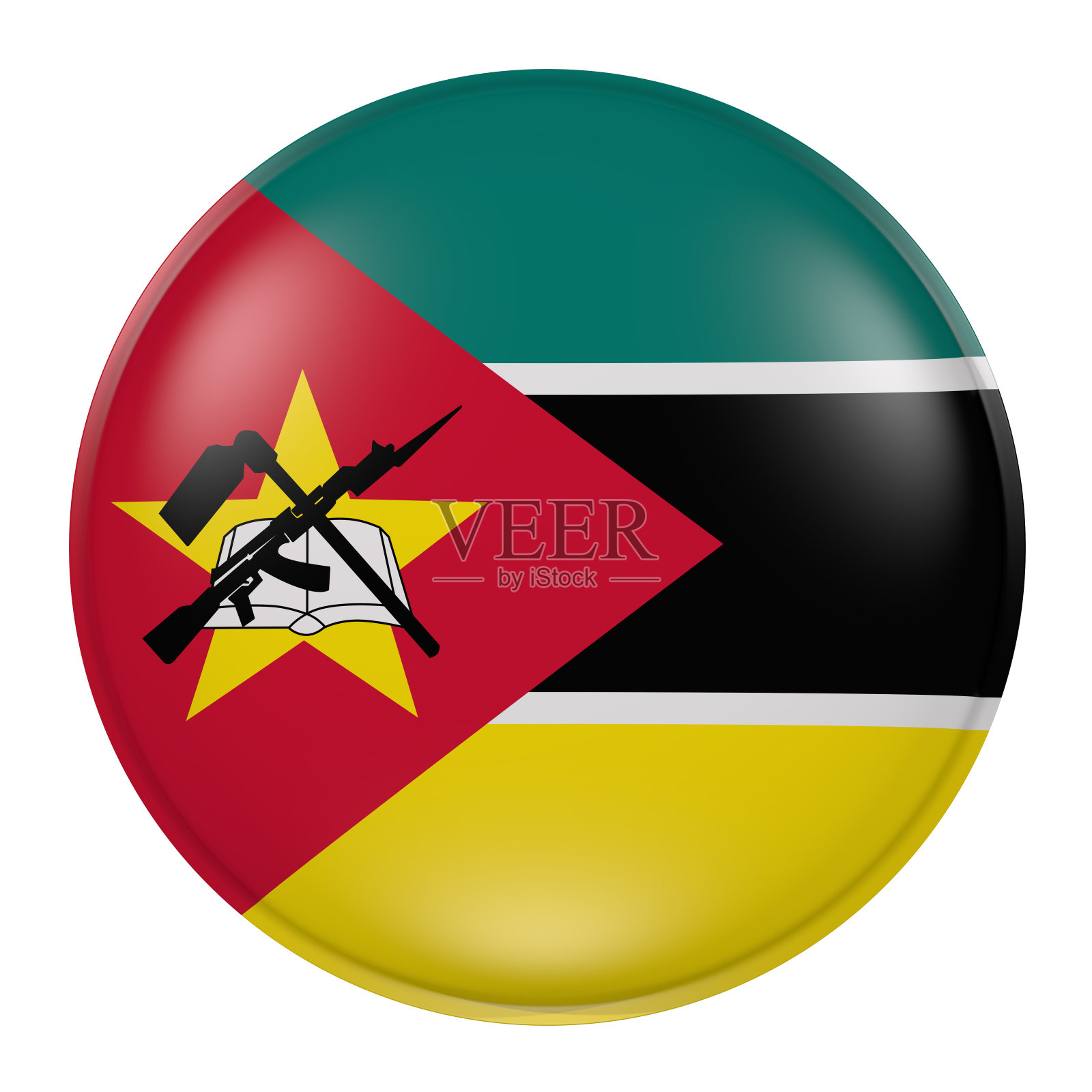 白色背景上的莫桑比克按钮照片摄影图片