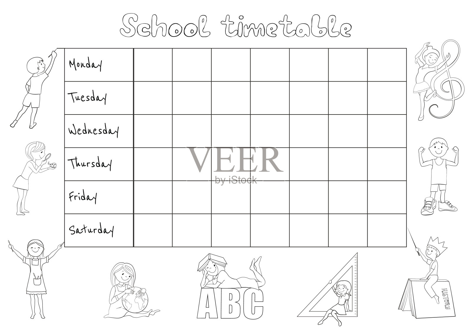 学校课程表彩色页卡通向量插画图片素材