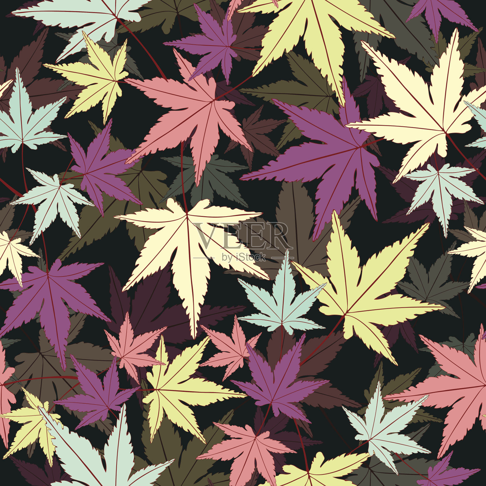 叶子无缝图案，矢量背景插画图片素材