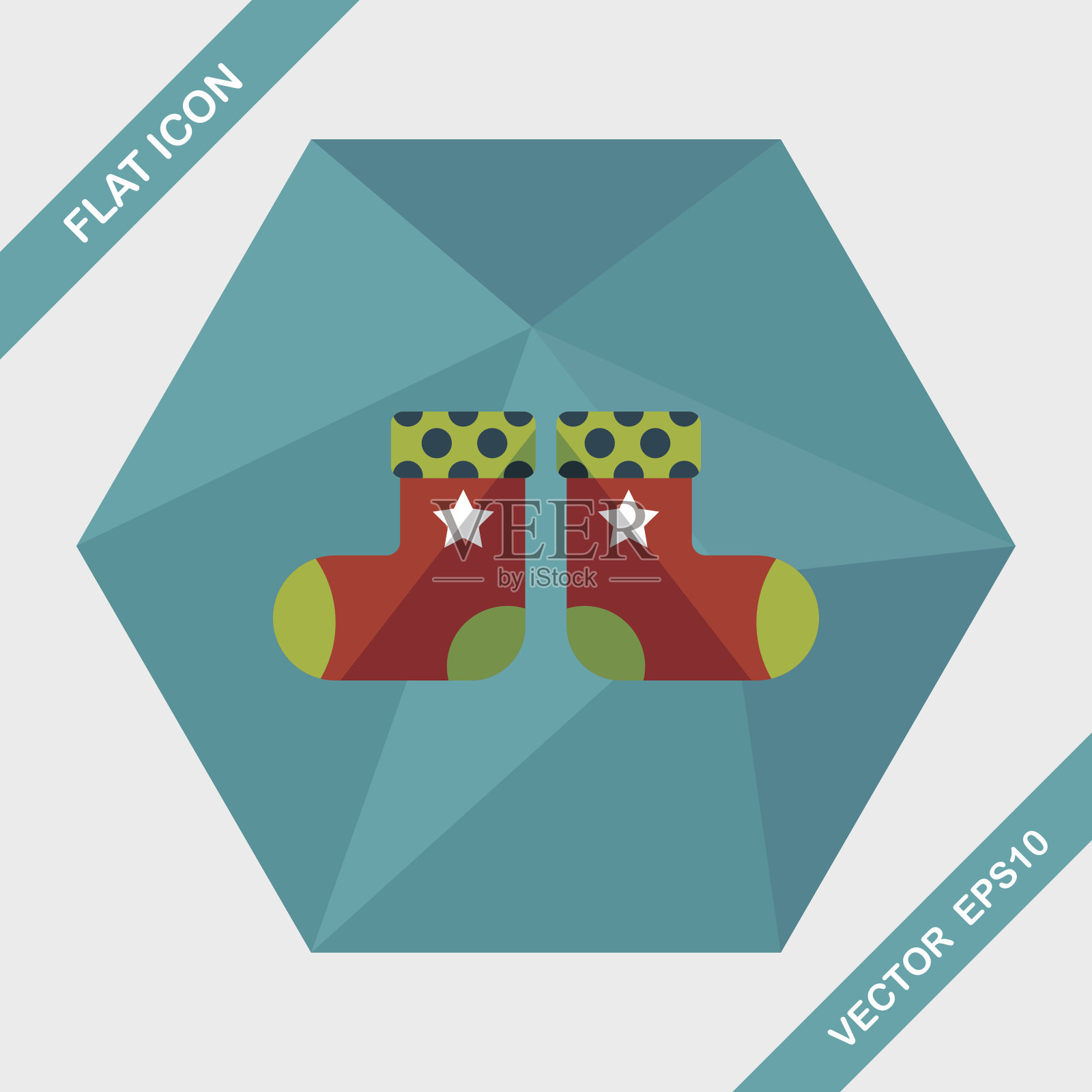 圣诞长袜与长影子扁平图标，eps10插画图片素材