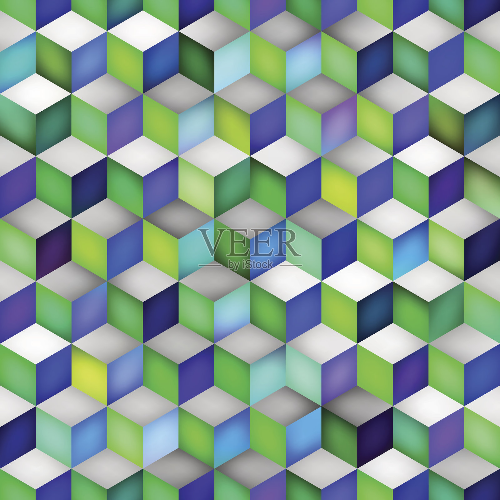 矢量无缝多色梯度立方体形状菱形网格几何图案插画图片素材