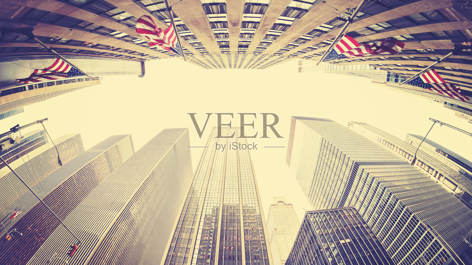 纽约摩天大楼的复古风鱼眼镜头图片。照片摄影图片