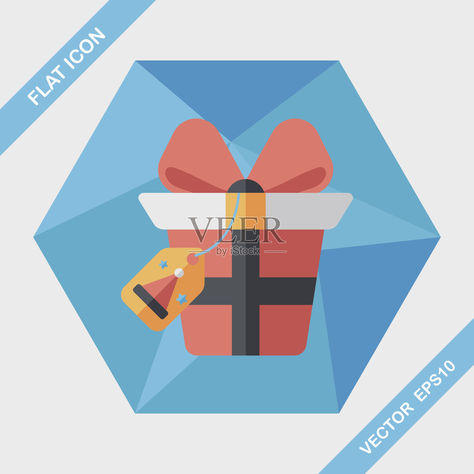 圣诞礼物与长影子的扁平图标，eps10插画图片素材
