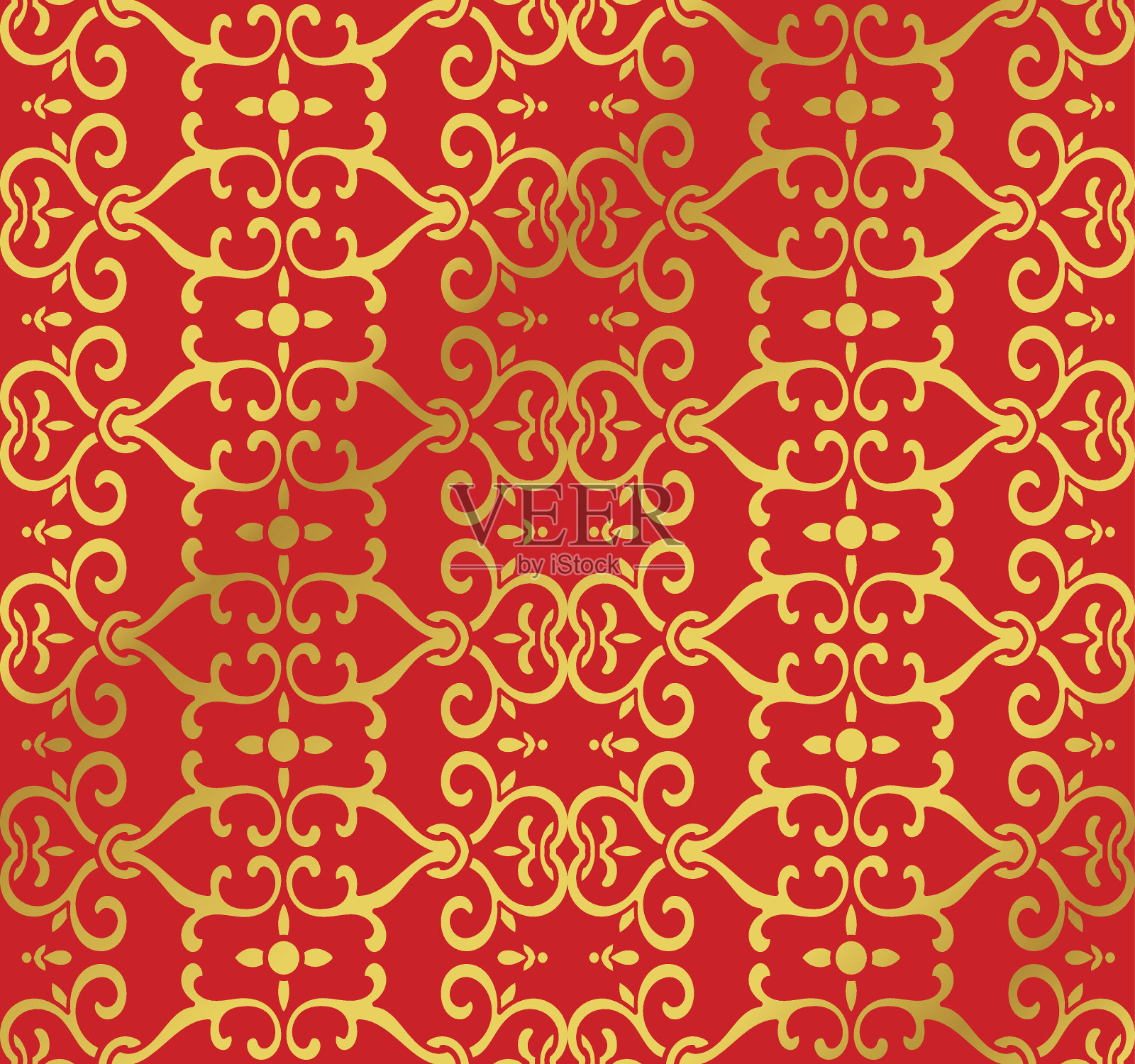 无缝金色中国背景曲线螺旋链花插画图片素材